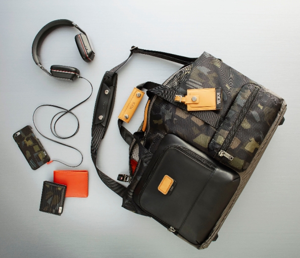 What Nick Wooster did for Camo jackets, Tumi will do for accessories. TUMI Headphone by Monster Products // 14431 // Black Alpha Bravo Grissom Travel Satchel // 222358 // Grey/Camo Alpha Gusseted Card Case with ID // 119256 // Camo Chambers Double Billfold // 12634 // Orange TUMI Cover for iPhone 6 // 14276 // Camo